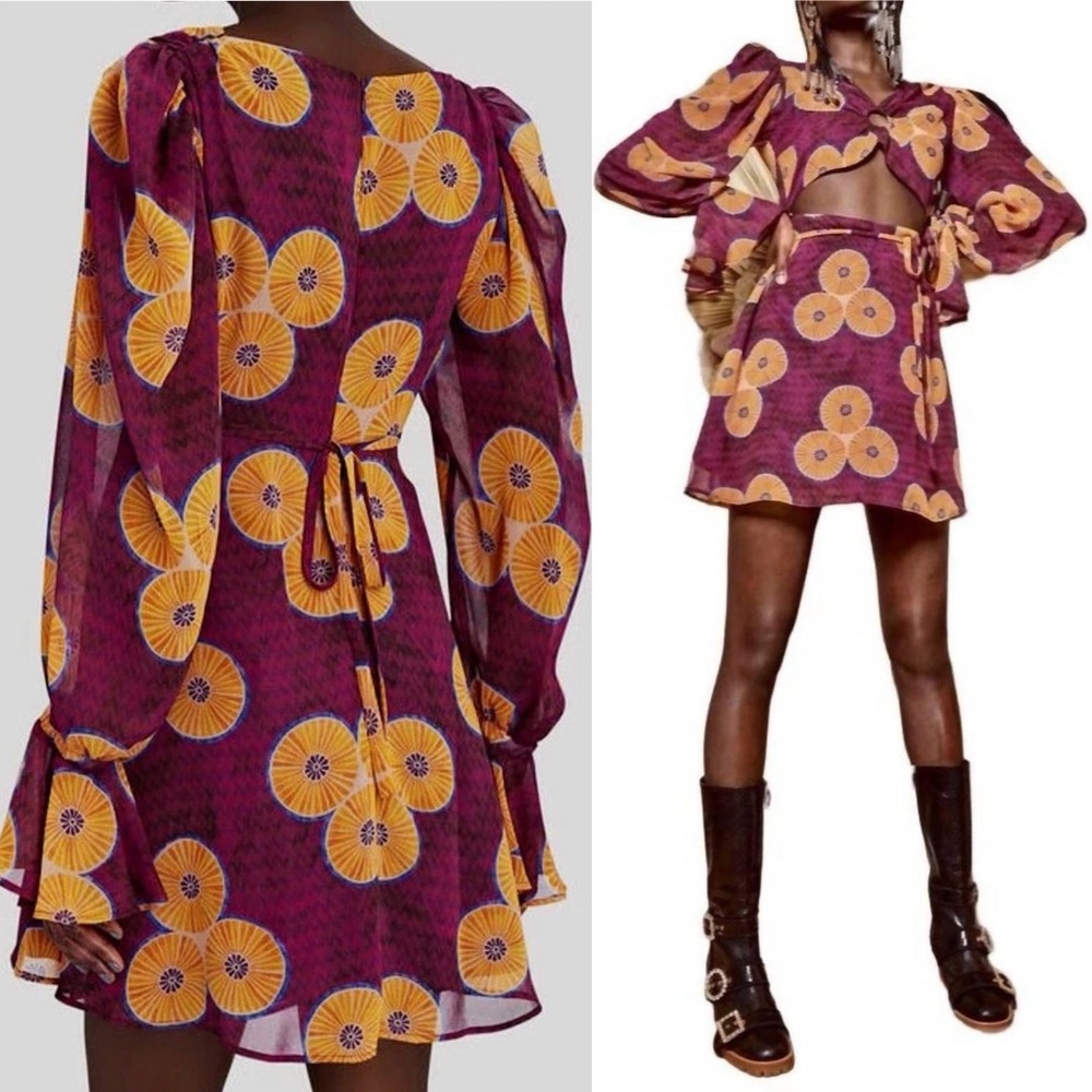 Autumn Adeigbo Amelie Printed Cut-Out Mini Dress Purple Womens 4 New NWT - Picture 5 of 17